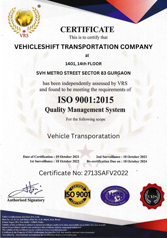 Vehicleshift ISO Certification 